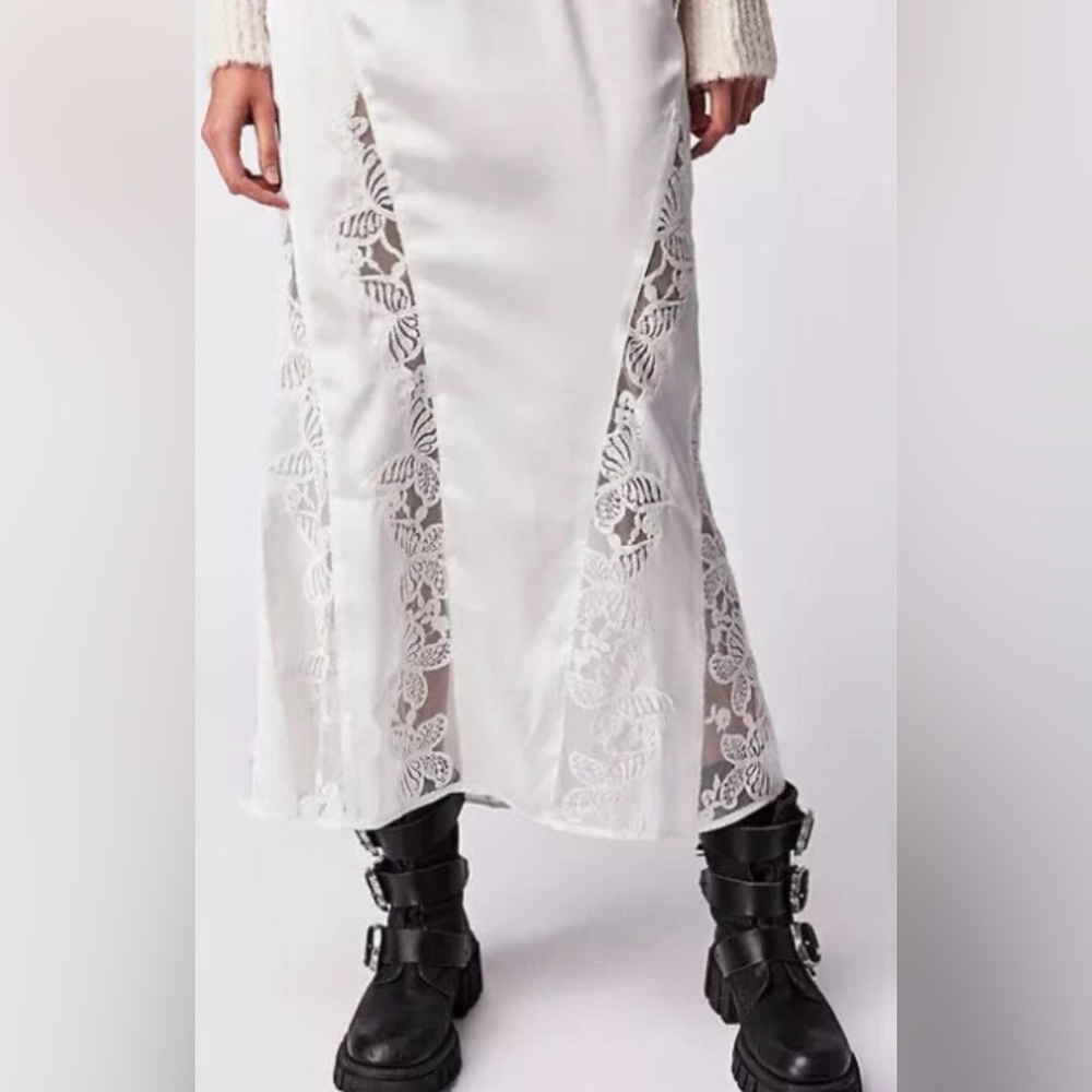 Free People Scarlet Slip Midi Skirt White NWOT Size M